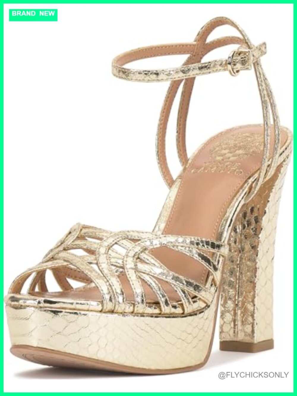 Vince Camuto Samlee Faux Leather Platform Heeled Sandals Ankle Strap Open Toe